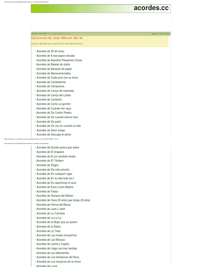 Canciones De Joan Manuel Serrat Letras Y Acordes Para Guitarra Entretenimiento General