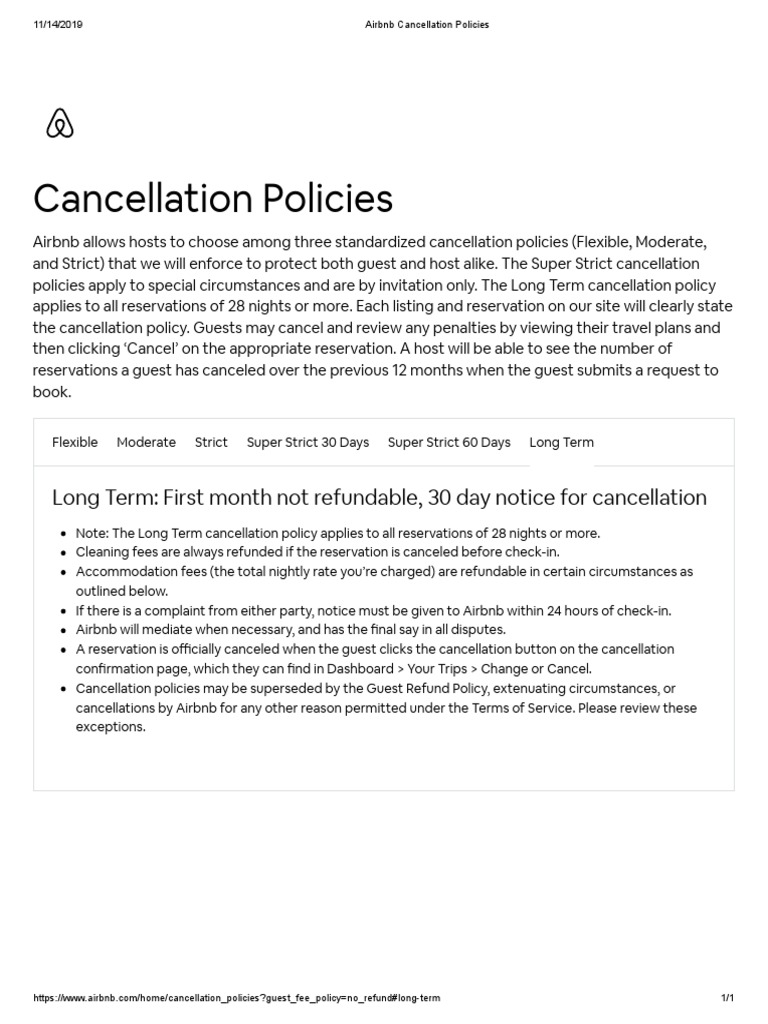 Airbnb Cancellation Policies PDF