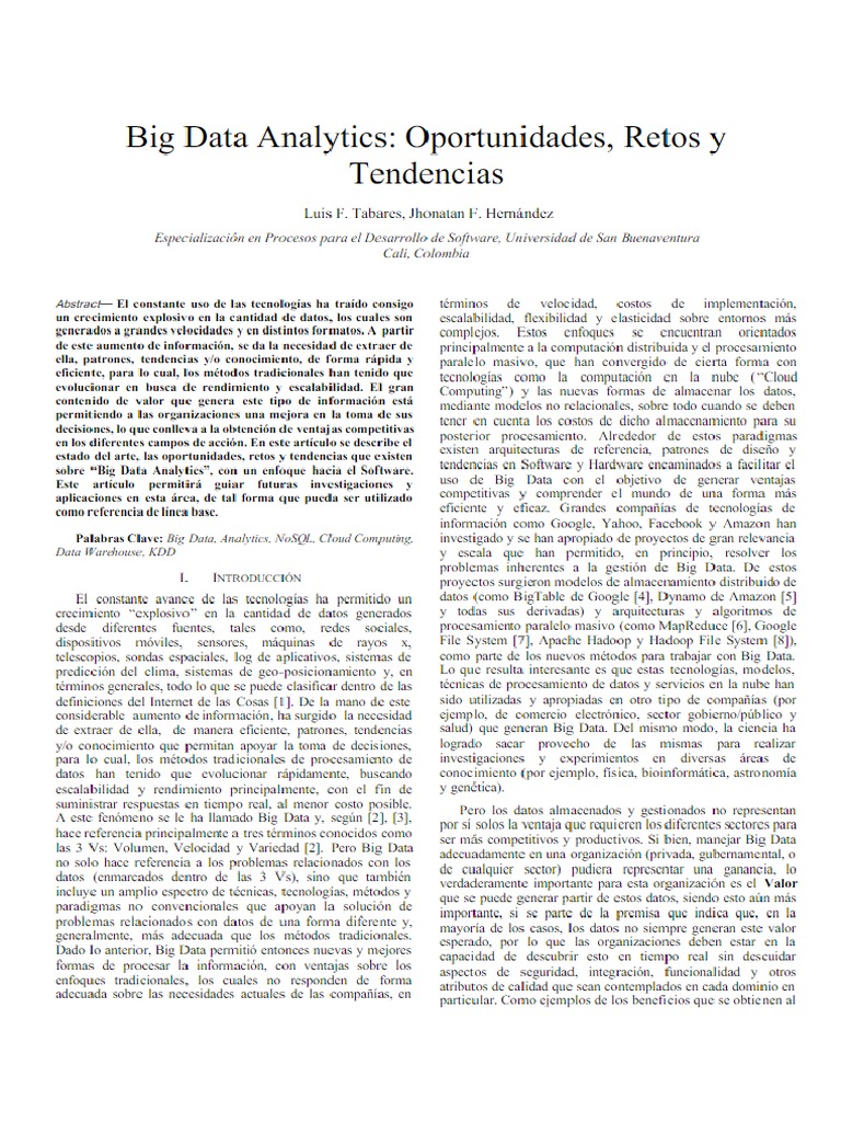 Big Data Analytics - Oportunidades y Retos, Tendencias | PDF