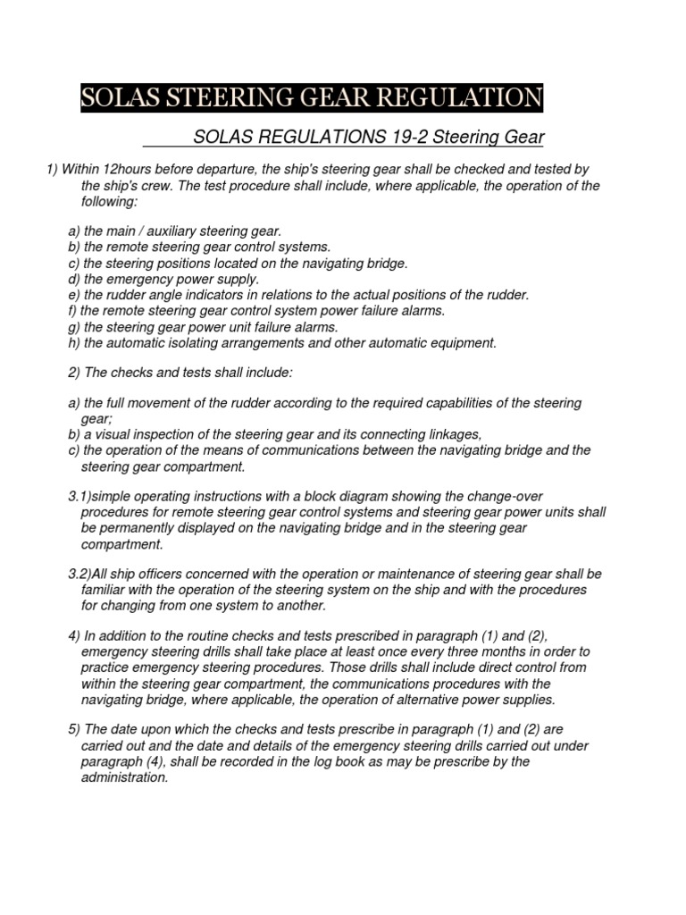 Steering Gear Solas Regulation PDF Rudder Ships