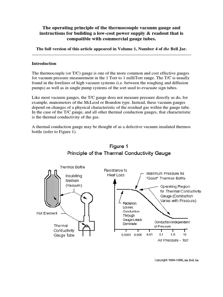 Type 0531 Gauge The Operating Principle of The Thermocouple Vacuum