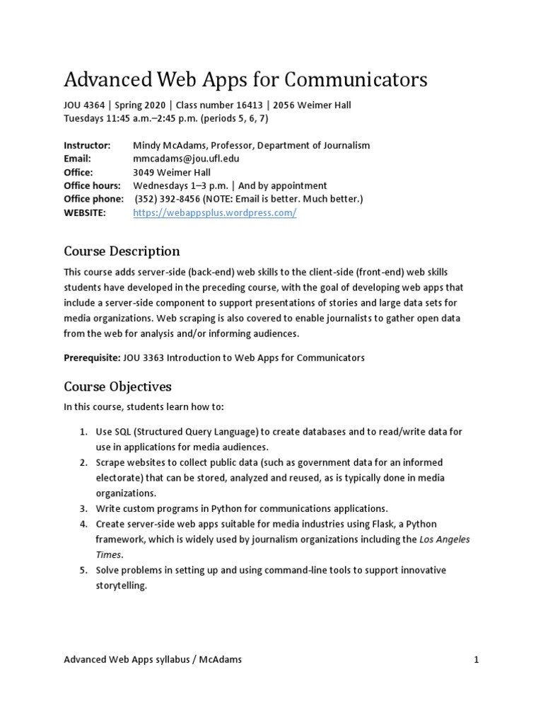 Advanced Web Apps Syllabus McAdams s2020 | PDF | Web Application ...