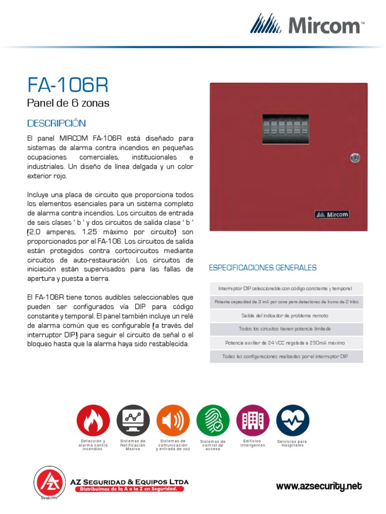 Panel de Alarma Mircom FA-106R 6 Zonas | PDF