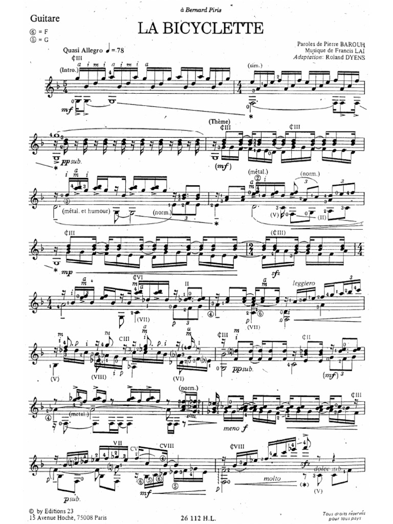 La Bicyclette Francis LAI Roland Dyens PDF | PDF