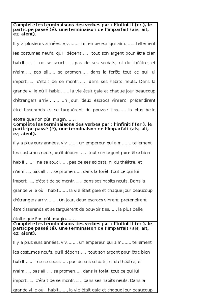 Exercice Participe Passé 5ème à Imprimer Choisir Infinitif Participe Passé Imparfait | PDF