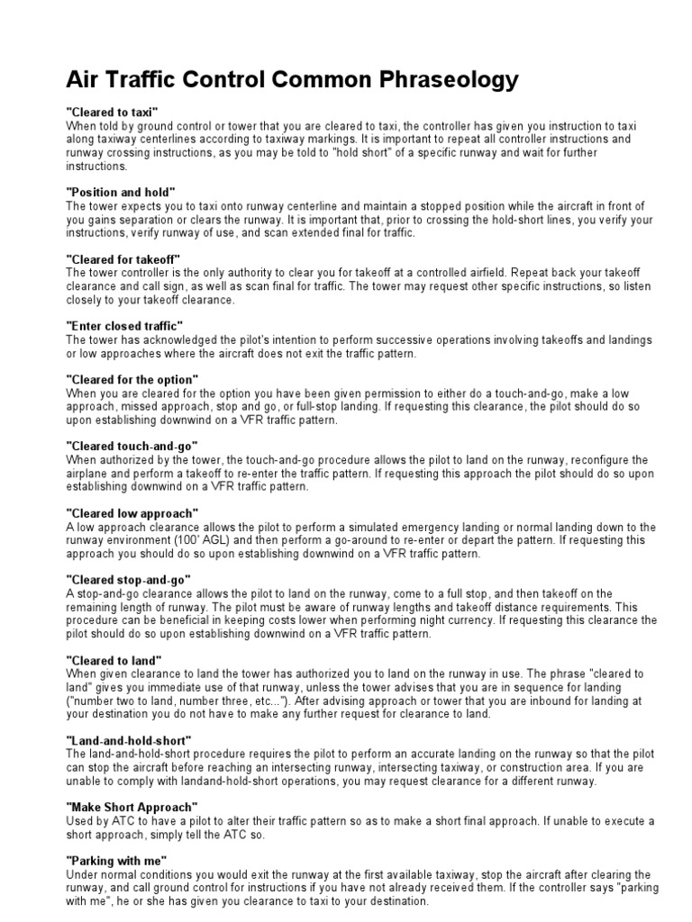 Air Traffic Control Common Phraseology Air Traffic Control Airspeed