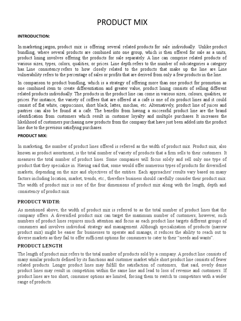 Product Mix Notes PDF Business Economics Market (Economics)