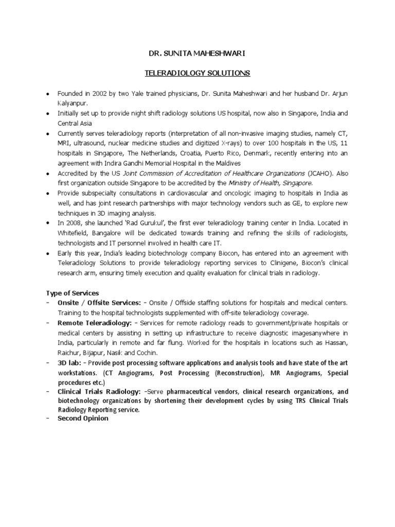 Telehealth Solutions in Teleradiology