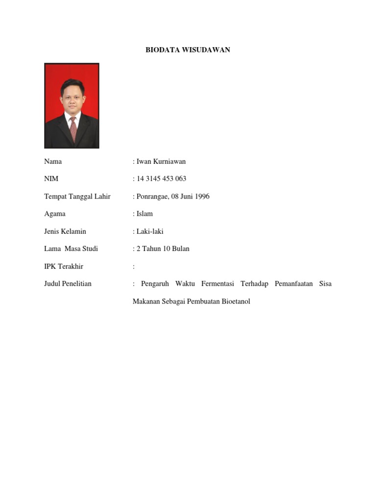 Biodata Iwan Kurniawan Wisudawan | PDF | Sains & Matematika | Gaya Hidup