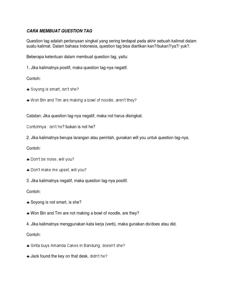 Contoh Soal Dan Jawaban Question Tag Guru Paud