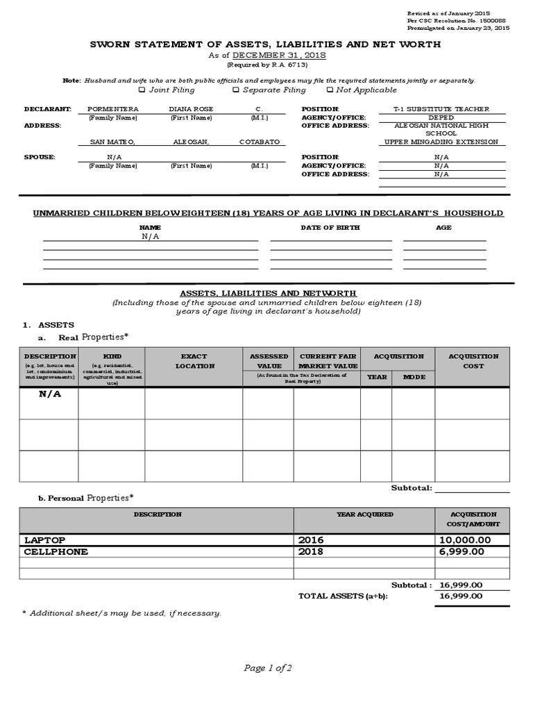 Revised SALN Form for Teachers | PDF | Identity Document | Economies
