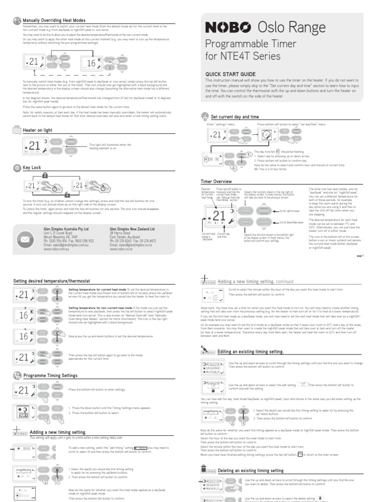 Nobo Oslo Timer Manual | PDF | Thermostat | Menu (Computing)