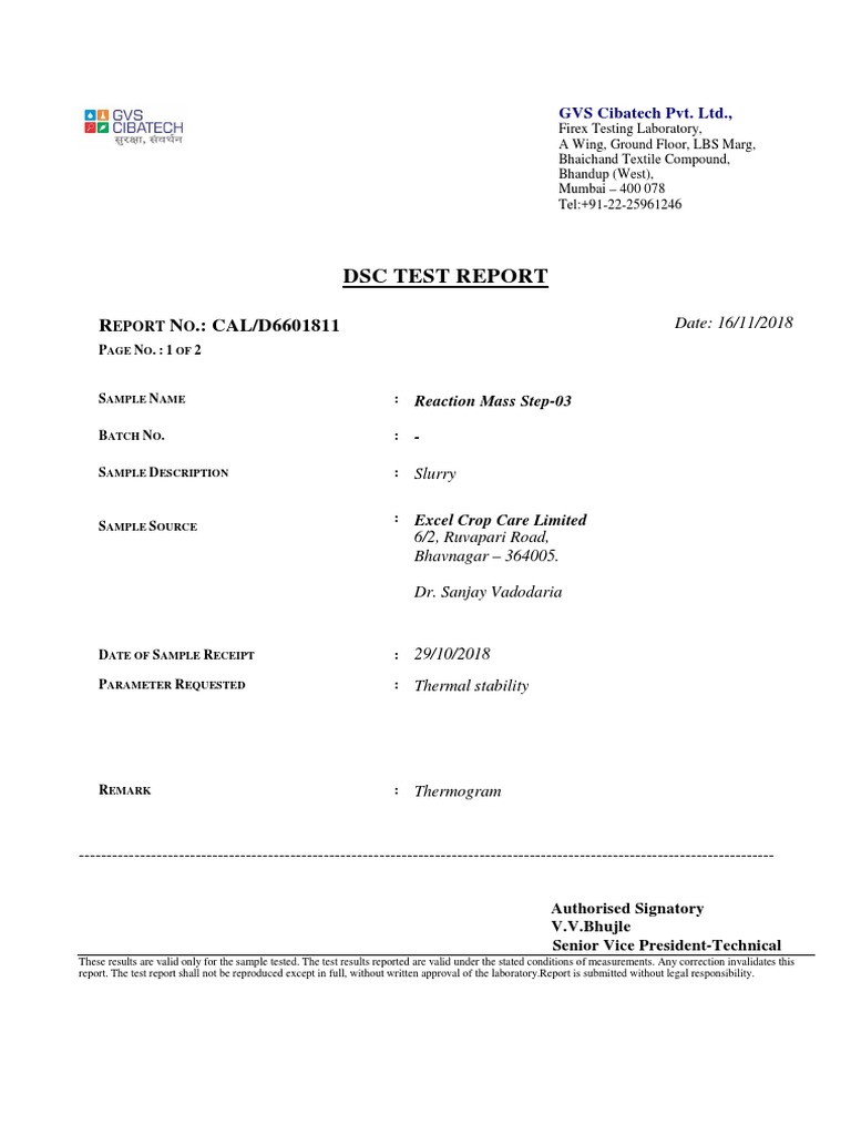 DSC Test Report for Reaction Mass Step-03 | PDF | Differential Scanning ...