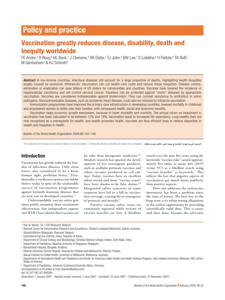 Benefits of Vaccination in Health Equity | PDF | Vaccines | Eradication ...