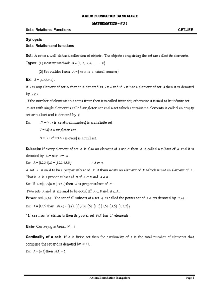 01-Sets, Relations, Functions | PDF | Set (Mathematics) | Function ...