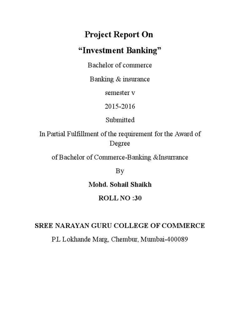 Investment Banking Project Report | PDF | Investment Banking | Banks