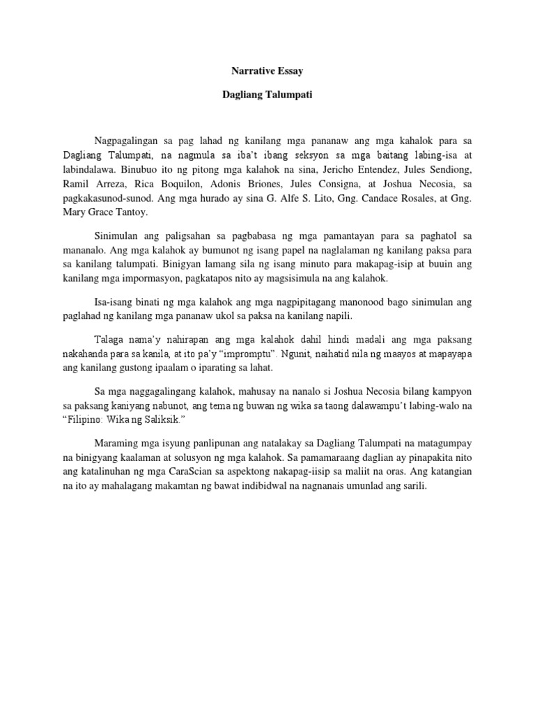 Narrative Essay Dagliang Talumpati | PDF