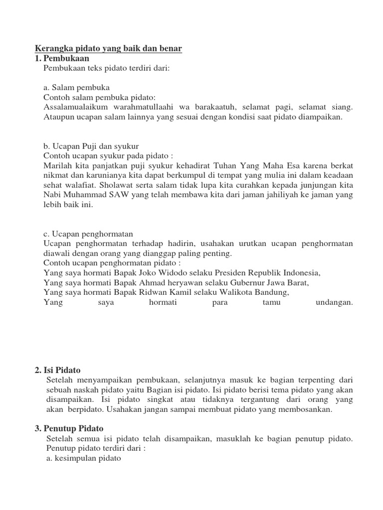 Kerangka Pidato Yang Baik Dan Benar PDF