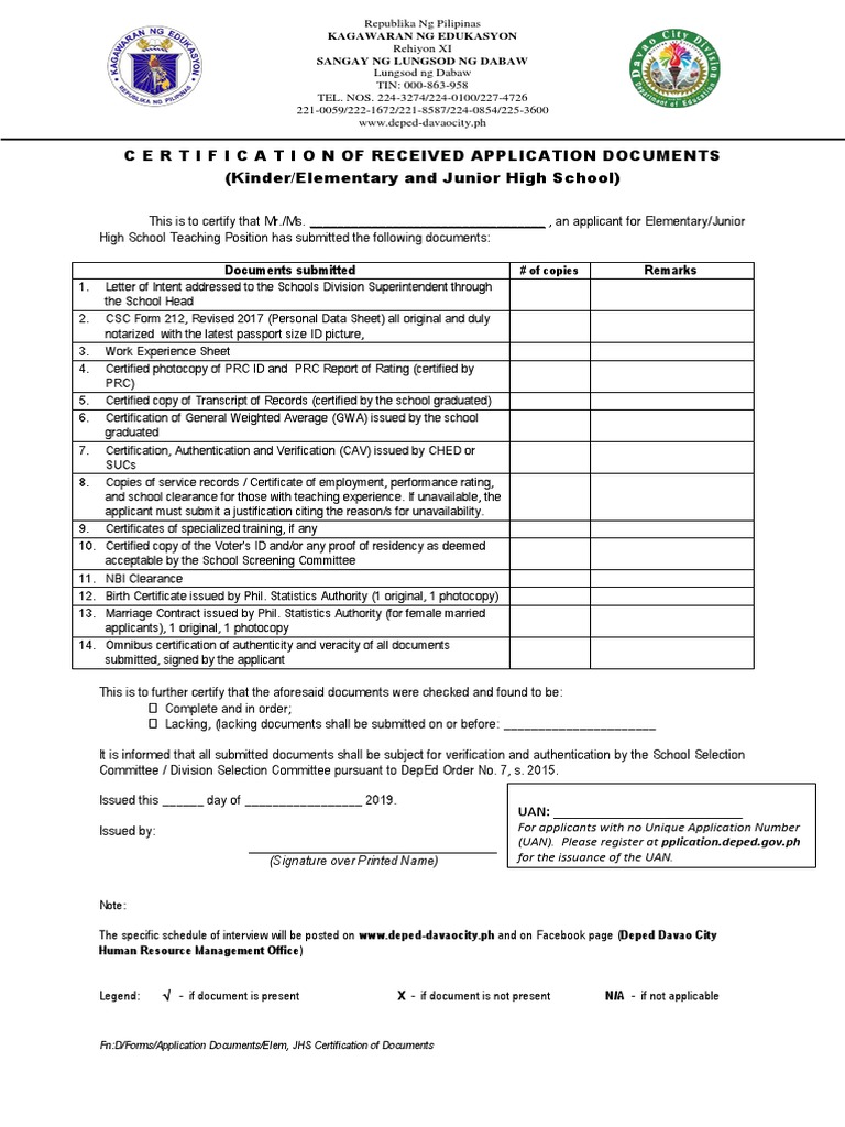 JHS Application Document Certification | PDF | Government Information ...