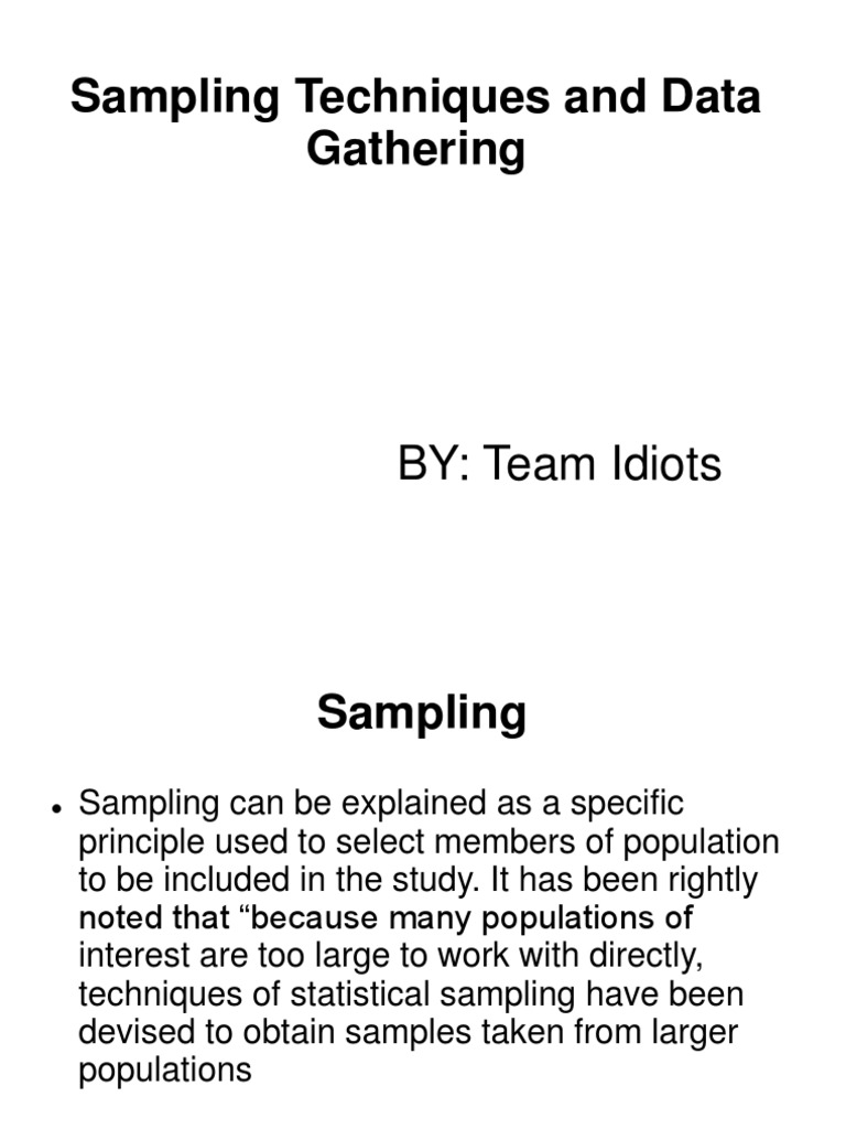 Sampling Techniques and Data Gathering PDF Sampling (Statistics