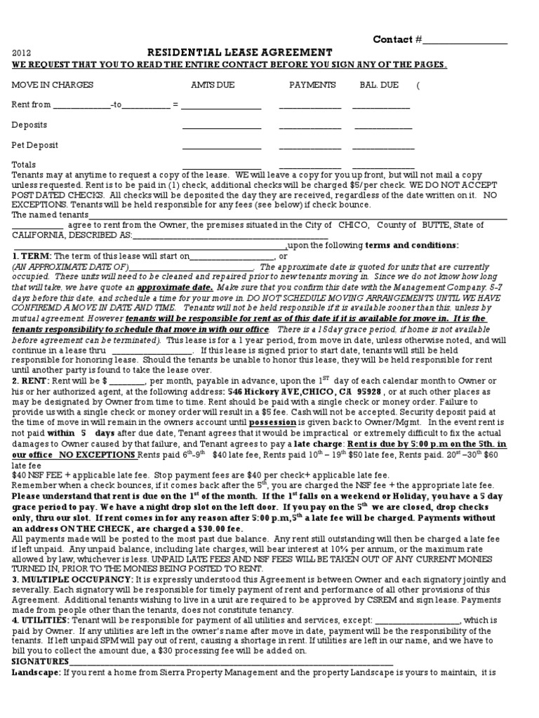 One Year Residential Lease Agreement | PDF | Lease | Leasehold Estate