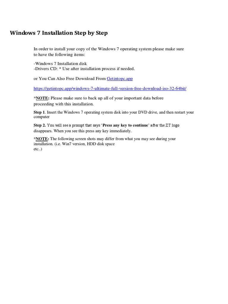 Windows 7 Installation Guide | PDF | Windows 7 | Microsoft Windows
