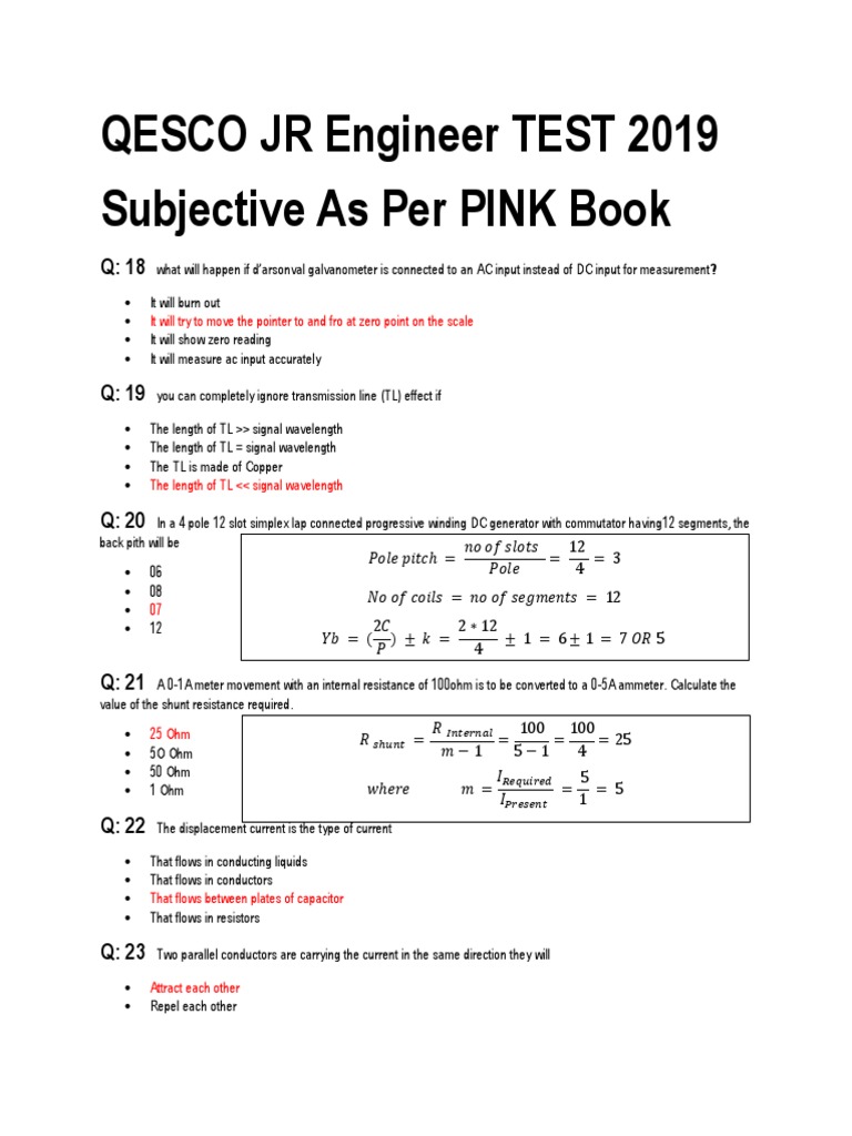 QESCO Jr Engineer Test 2019 Questions | PDF | Inductance | Voltage