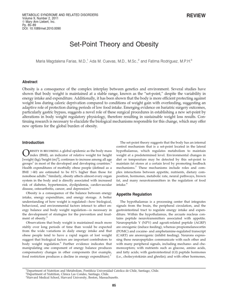 SetPoint Theory and Obesity PDF Bariatric Surgery Obesity
