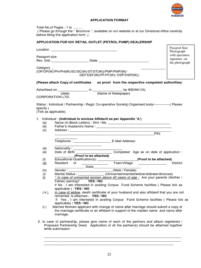 IOCL Application Form PDF | PDF | Real Property | Notary Public