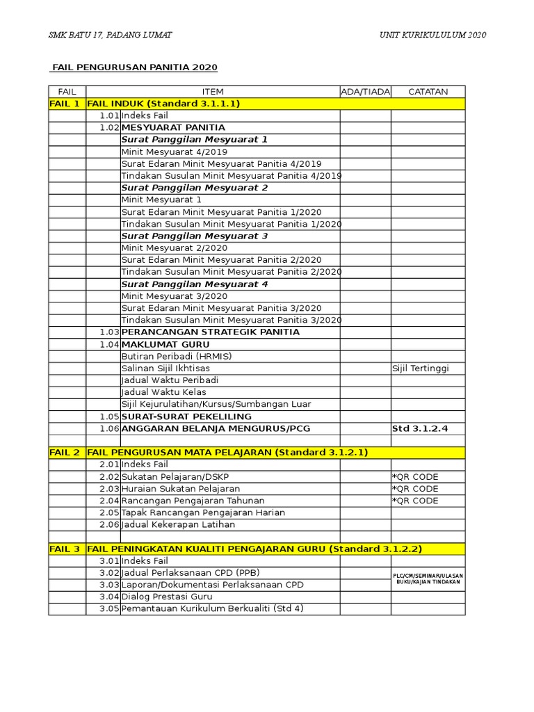 Cadangan Fail Panitia 2020 | PDF