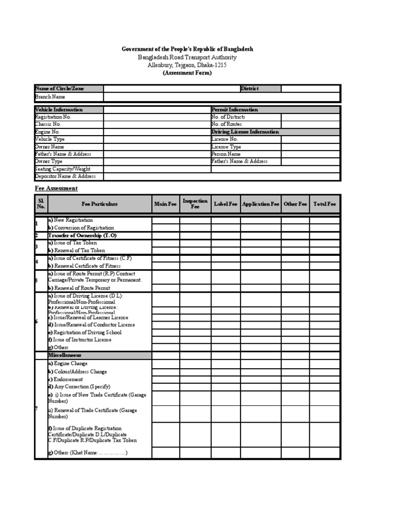Brta Assessment Form Pdf Driver S License License