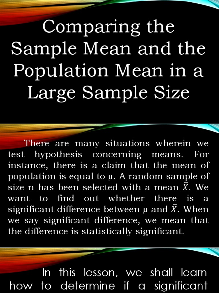 Comparing The Sample Mean and The Population Mean in A Large Sample Size |  PDF | Statistical Hypothesis Testing | Statistical Significance