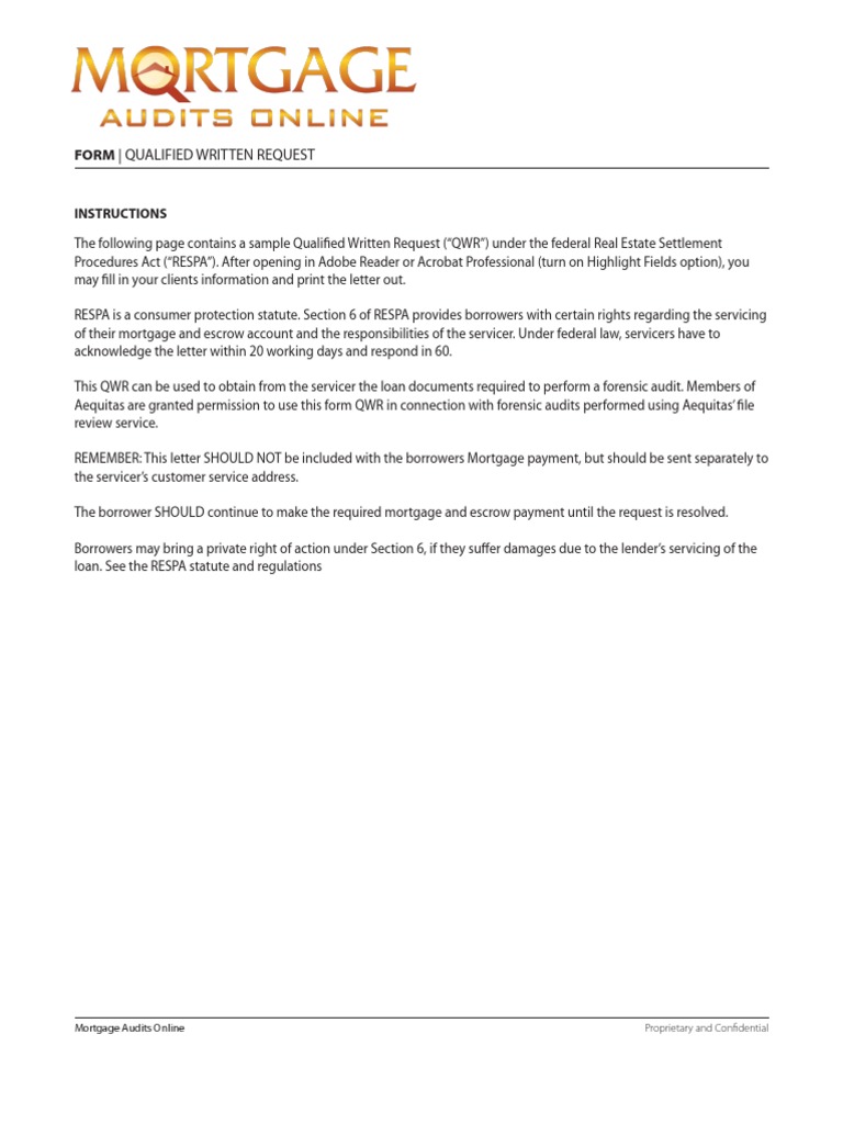 Qualified Written Request PDF Business Law Social Institutions