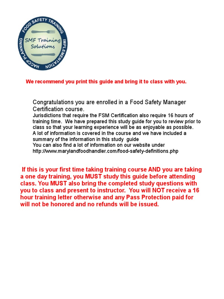 Study Guide For ServSafe® Manager 6th Edition PDF PDF Food Allergy