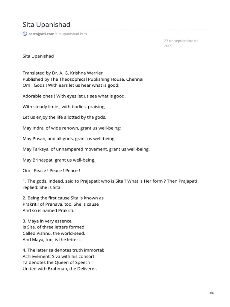 Sita Upanishad PDF Brahman Vedas