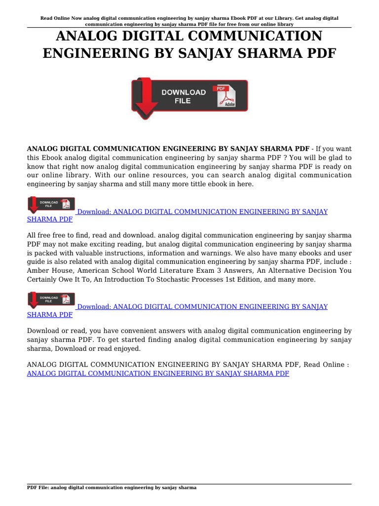 Analog Digital Communication Engineering by Sanjay Sharma PDF PDF E