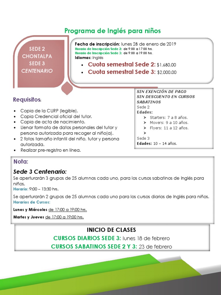 PROGRAMA DE INGLÉS PARA NIÑOS