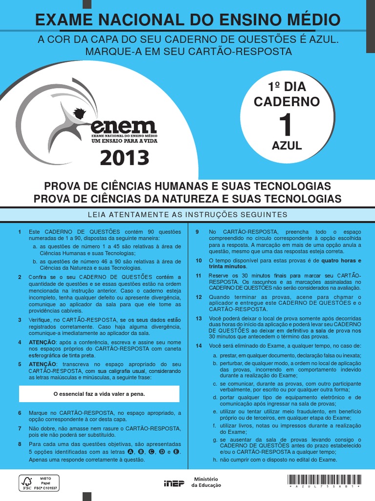 Prova ENEM 2013 Sab Azul Sem Gabarito PDF | PDF | Economia | Brasil