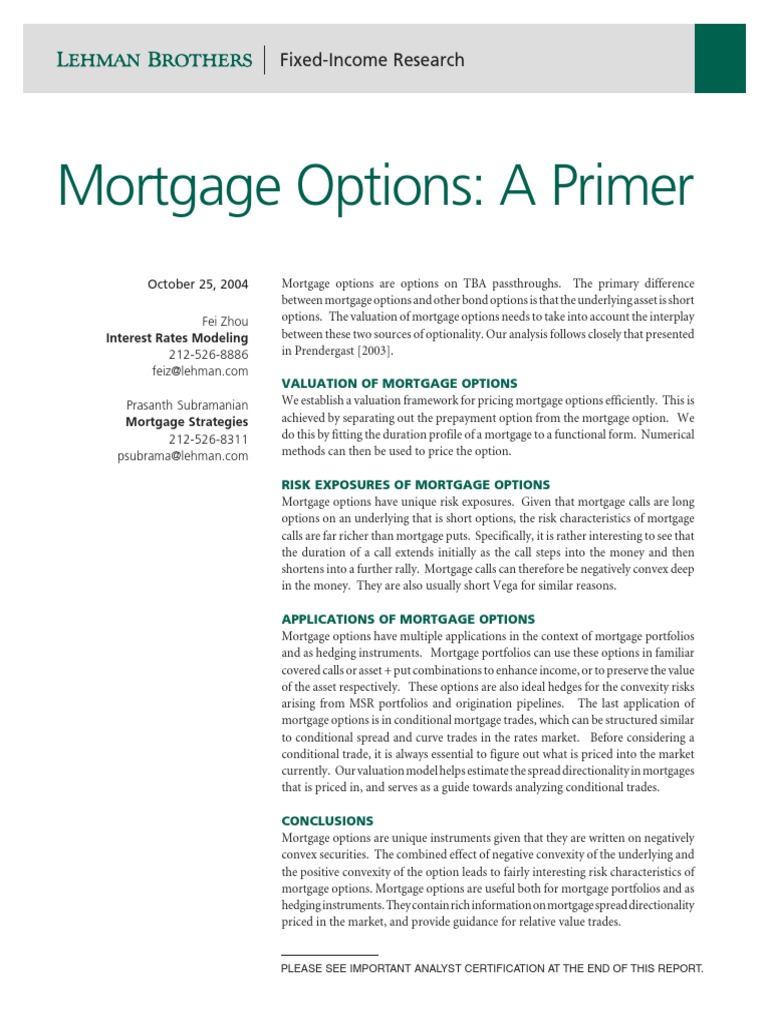 (Lehman Brothers) Mortgage Options A Primer PDF PDF Greeks