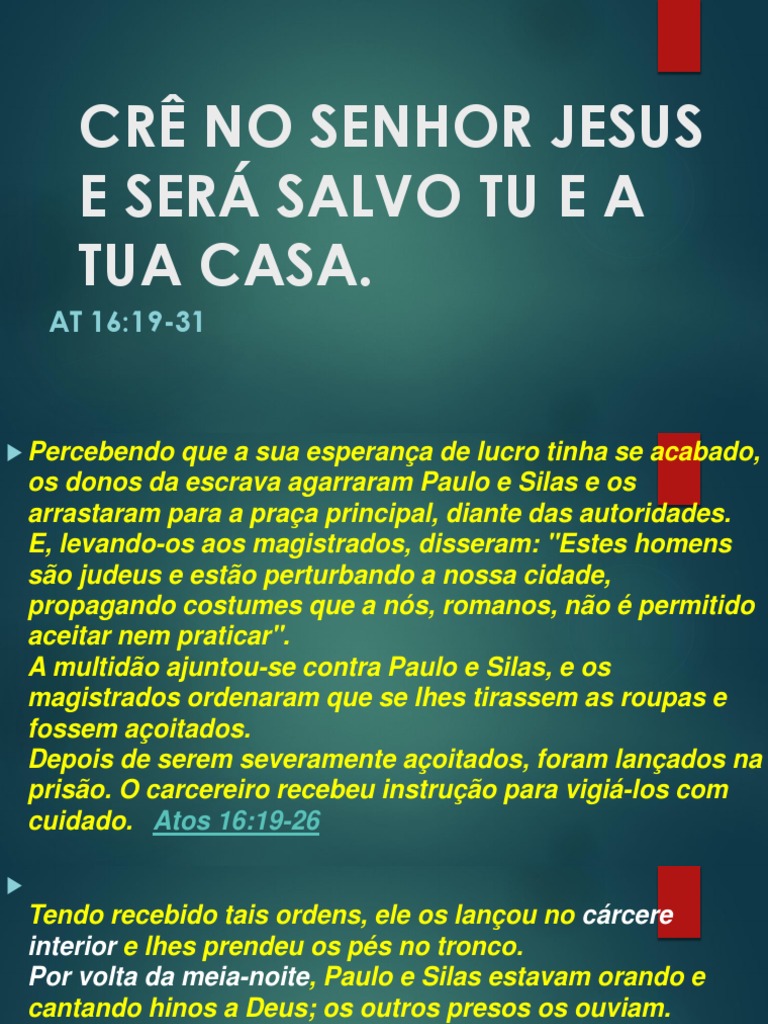 Cre No Senhor Jesus e Sera Salvo Tu e Tua Casa | PDF | Apóstolo Paulo ...