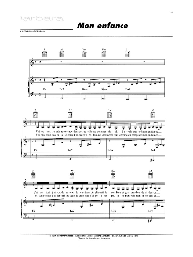 Partition Barbara - Les Plus Grands Succès (Chant + Piano + Accords)