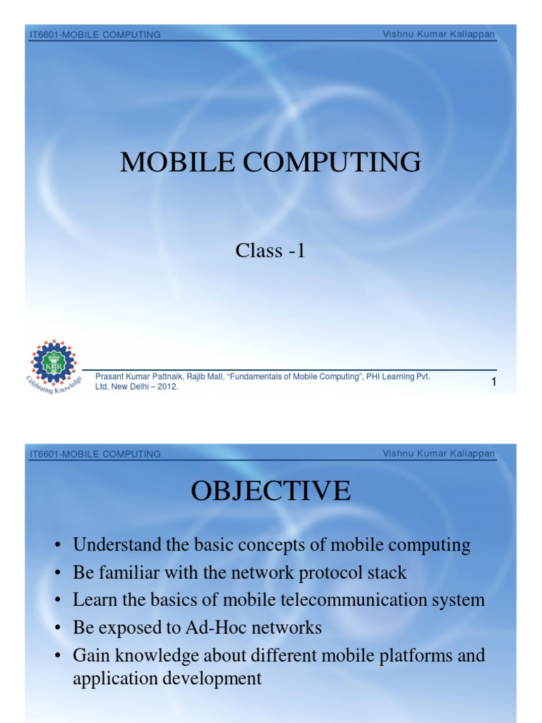 IT6601 Mobile Computing Unit 1 Intro v1 Vishnu PDF | PDF | Wireless Lan ...