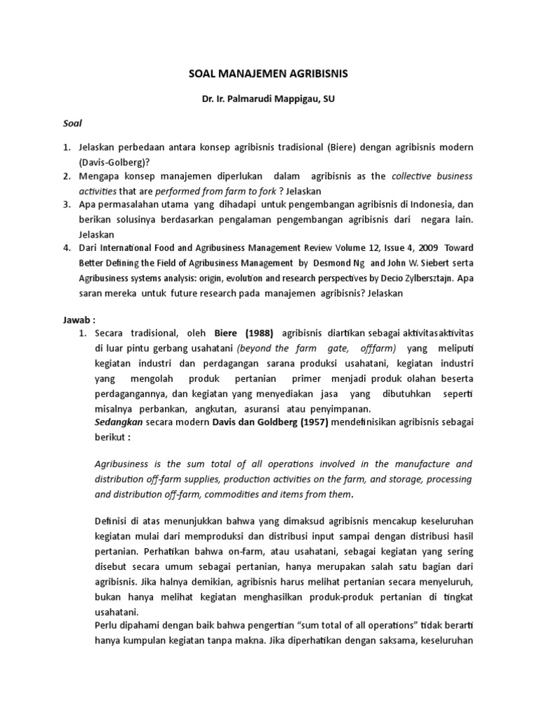 Soal Manajemen Agribisnis
