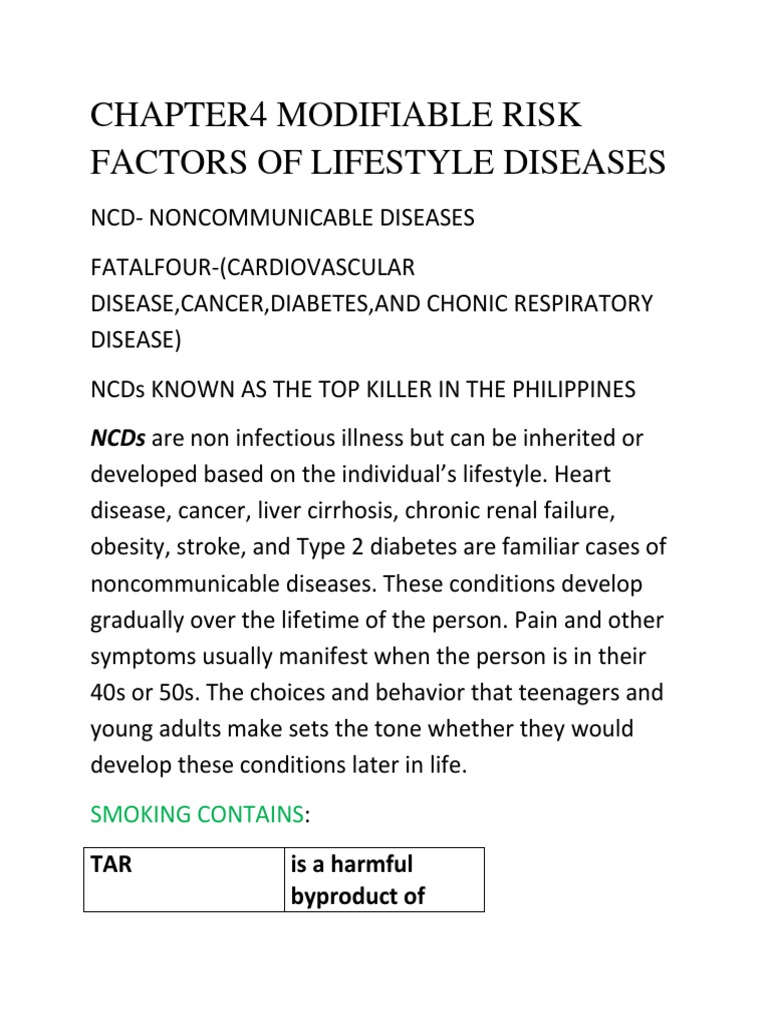 Modifiable Risk Factors for Lifestyle Diseases | PDF | Diabetes | Cigarette