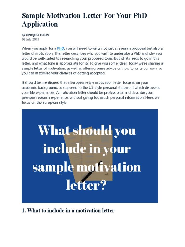 Sample Motivation Letter For Your PHD Application | Download Free PDF ...