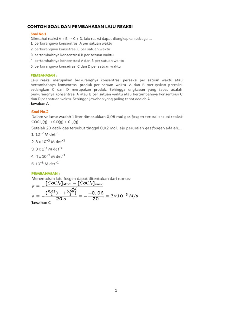 Contoh Soal Dan Pembahasan Laju Reaksi