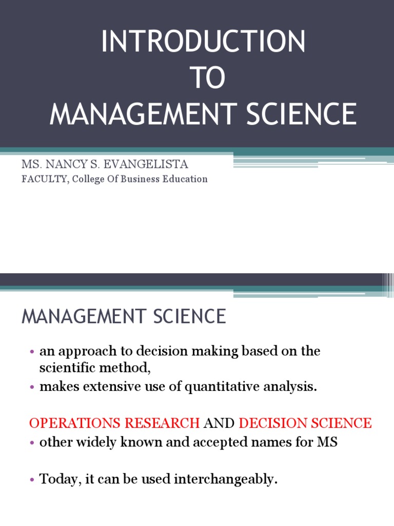 Introduction to Management Science Concepts | PDF | Mathematical Model ...