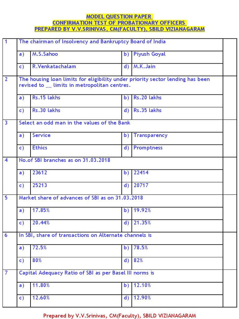 Po Confirmation Test-Model Test Paper - 2018 | PDF | Deposit Account ...