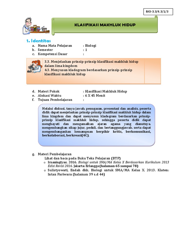 Bio 3 3 4 3 1 3 Klasifikasi Makhluk Hidup Pdf