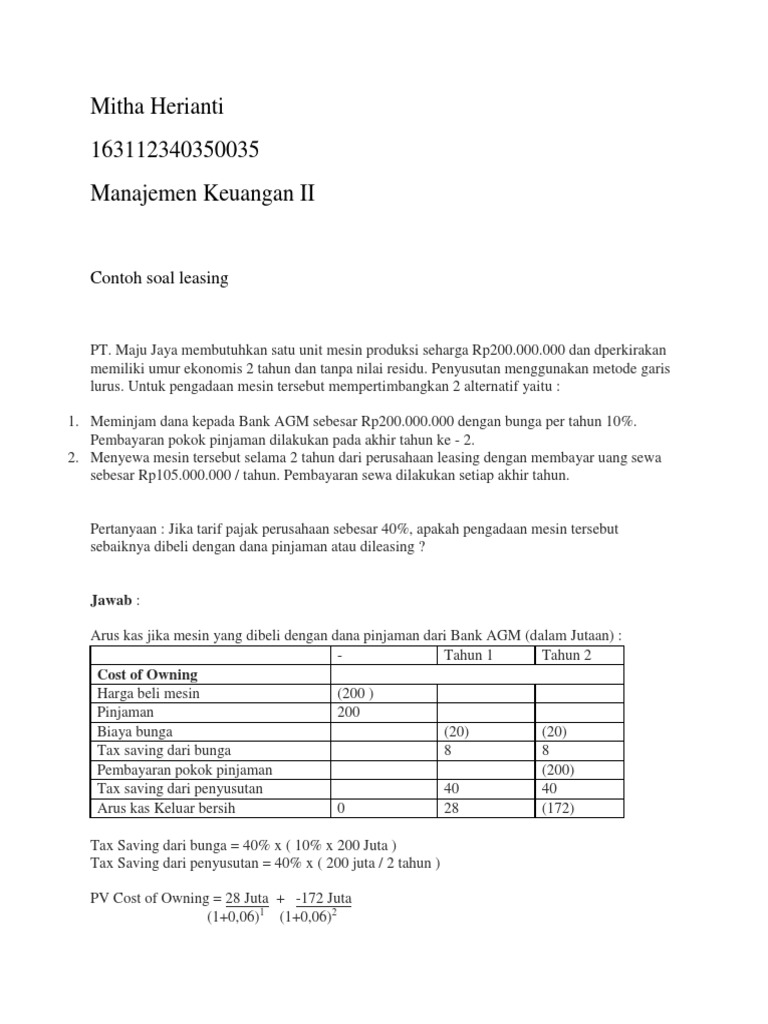 Contoh Soal Leasing Mitha